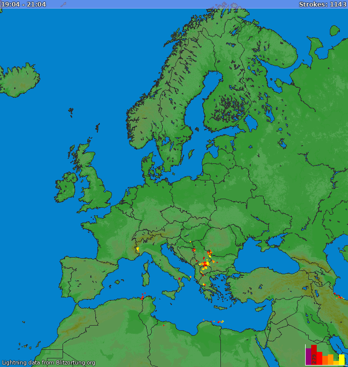 Mappa dei fulmini Europa 21.02.2024 10:22:36